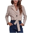 thumbnail image 2 of Qertyioot Blazer Décontracté de Bureau pour Femme et Haut d'Hiver pour Femme en Coton et Lin Imprimé à Col Rond à Manches Courtes, 2 of 6