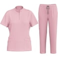 thumbnail image 1 of Scrub Sets for Women 2 Piece Medical Nursing Uniforms Quick Dry Zip Mock Neck Tops Drawstring Cargo Scrub Pants, Pink, L, 1 of 7