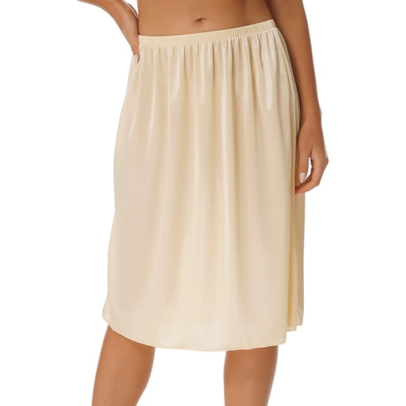 Jhaoyu Women's Half Slips Underskirts Short/Long Satin Petticoat Under Dress Elastic Waist Skirt Lingerie 60cm Champagne XL