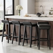 YUSAZENS 26.2 Inch Bar Stools Counter Height with Low Back Footrest Wood Frame Wide PU Leather Upholstered Seat Barstools Set for Kitchen Islands Counter Bars Home Black 4pcs