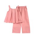 thumbnail image 5 of Qtocio Girls 2 Piece Outfits Solid Crew Neck Ruched Sleeveless Tank Top Wide Leg Pants Casual Fashion Summer Matching Set for Girls, 5 of 5