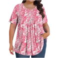 thumbnail image 1 of Pisexur Hauts de Printemps pour Femmes Blouses pour Femmes Chic Décontracté Mode pour Femmes Imprimé Col Rond Manches Courtes Plissé Ample Haut Multicolore,G, 1 of 6