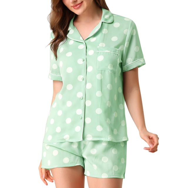 INSPIRE CHIC Ensembles de Pyjama pour Femmes à Manches Courtes à Pois Vêtements de Nuit Col à Revers Boutonné