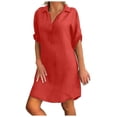 thumbnail image 5 of Jupes pour Femmes Mode Femmes Grande Taille Uni Coton Lin Col Rabattu Robe-Chemise Ample, 5 of 5