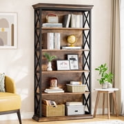 Fnova 71" 5-Tier Tall Bookshelf, Industrial Wood Bookcase with Metal Frame, Floor Standing Display Storage Shelves for Home Office, Living Room, Bedroom