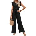 thumbnail image 3 of Jumpsuits for Women Summer Ruffle Sleeves Square Neck Rompers Drawstring Overalls with Pockets Black S, 3 of 9