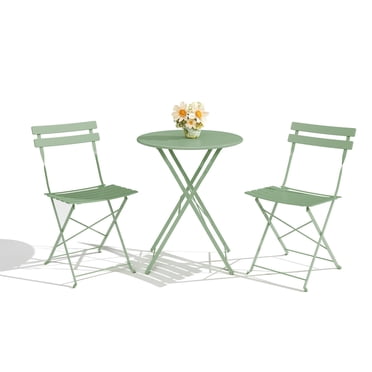 Ensemble Bistro de Patio en Métal 3 Pcs Gain de Place – Table et Chaises d'Extérieur Pliables, Conception Résistante aux Intempéries pour Balcon, Véranda, Cour Ou Jardin