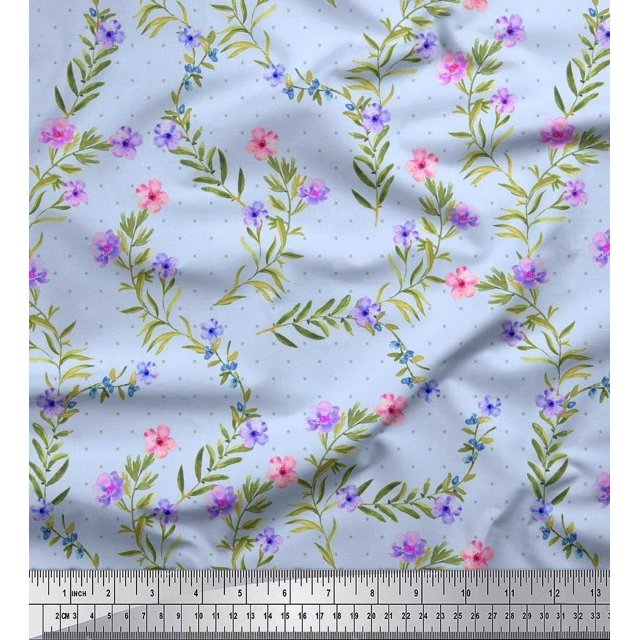 Soimoi Velvet Fabric Dot,Leaves & Floral Decor Fabric Printed Yard 58 Inch Wide