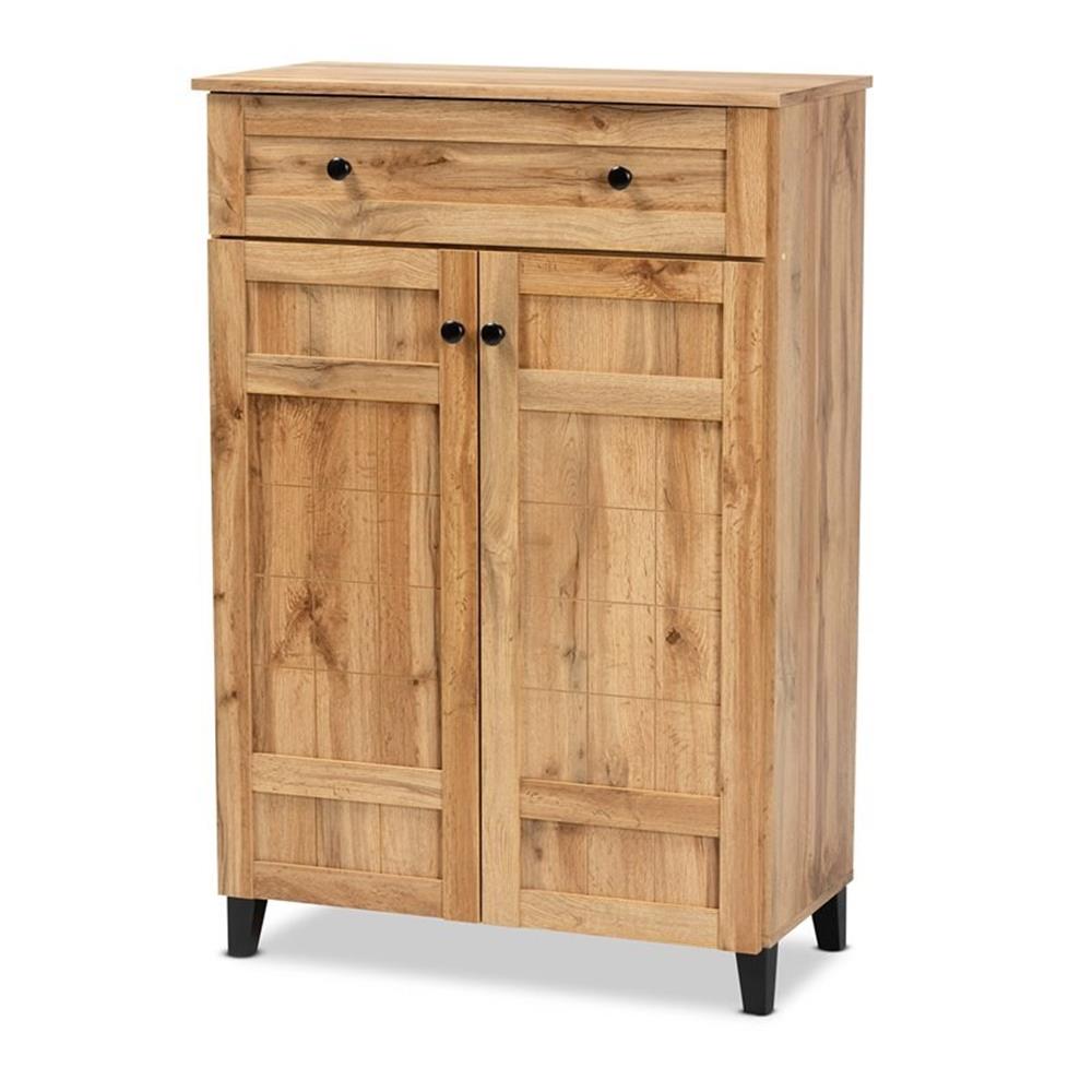 Baxton Studio Glidden Armoire de Rangement pour Chaussures à 1 Tiroir en Bois Fini Chêne Brun