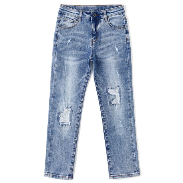 Kidscool Space Kids Ripped Fashion Elastic Band Inside Soft Slim Jeans,Light Blue,8-9 Years
