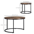 thumbnail image 3 of HOMCOM Round Coffee Table Set of 2 Nesting Tables with Metal Frame, Brown, 3 of 10