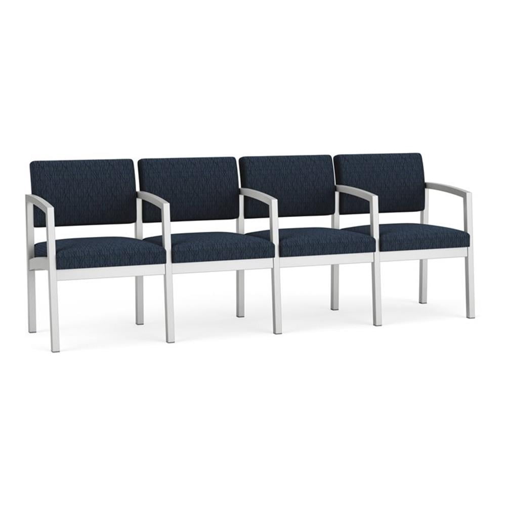Fauteuil de Réception en Acier Lenox pour Salle d'Attente 4 Places / Acier Argenté / Bleu