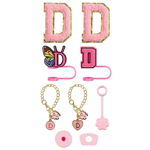 Complete Drinkware Accessory Set with Embroidery Patch Straw Covers Charm Necklace Chain and Leak Guard Cup Decorative Upgrade Kit