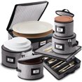 thumbnail image 1 of StorageBud 6pc Full Cutlery Dinnerware Storage Container Set with Dividers, for Plate, Cup, Flatware & Platter Sets, Secure Padded Storage, Hard Shell & Stackable, Handles & Zippers for Transport, 1 of 7