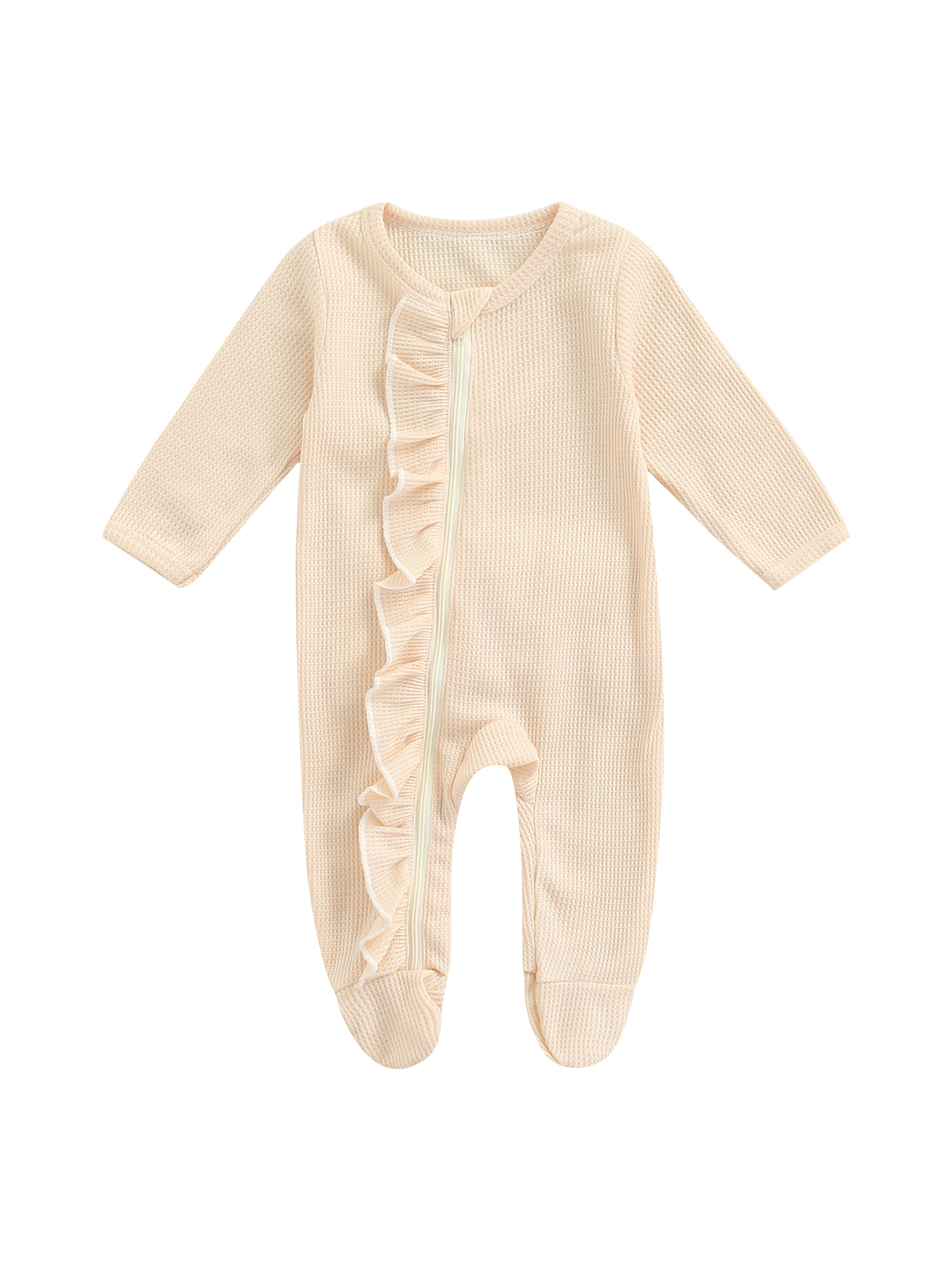 Kmbangi Barboteuse à Manches Longues pour Bébé Fille, Bas Resserrés, Couleur Unie, Volants, Combinaison