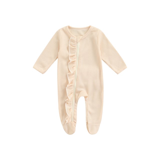 Kmbangi Barboteuse à Manches Longues pour Bébé Fille, Bas Resserrés, Couleur Unie, Volants, Combinaison