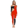 thumbnail image 1 of Raenseen Womens' Long Sleeve Unitard Gymnastics Ballet Dance Bodysuit Metallic Color Block Jumpsuit Red XXL, 1 of 5