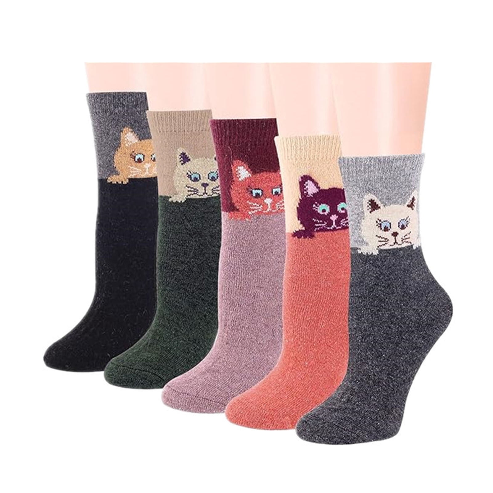 RXIRUCGD 5Pairs Women's Printing Thick Warm Wool Socks Ethnic Style Sports Mid-tube Socks Socks( Multicolor )