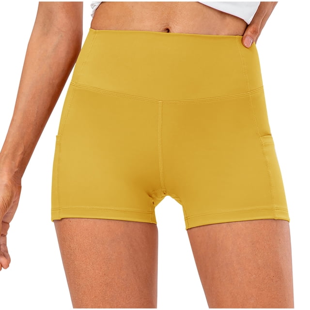 Plebaso Womens High Waist Yoga Shorts with Pockets Workout Athletic Shorts Stretch Compression Biker Shorts