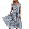 thumbnail image 2 of Jusqu'à 65 % de Rabais! Robes d'Été Mode pour Femmes 2024 Grande Taille pour Imprimé Floral Manches Courtes Robe à Col en V Robes Plissées Fluides, 2 of 5