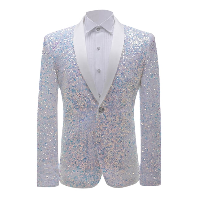 TIMIFIS Mens Shiny Sequin Blazer One Button Suit Jacket Fashion Lapel Dinner Prom Dress Blazer