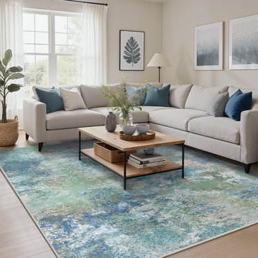 KUETH 8'x10' Area Rugs for Living Room, Machine Washable Rugs, Non Slip Vintage Lightweight Indoor Rug, Ultra Thin Low Pile Chenille Print Rug for Bedroom Dining Room Home Office