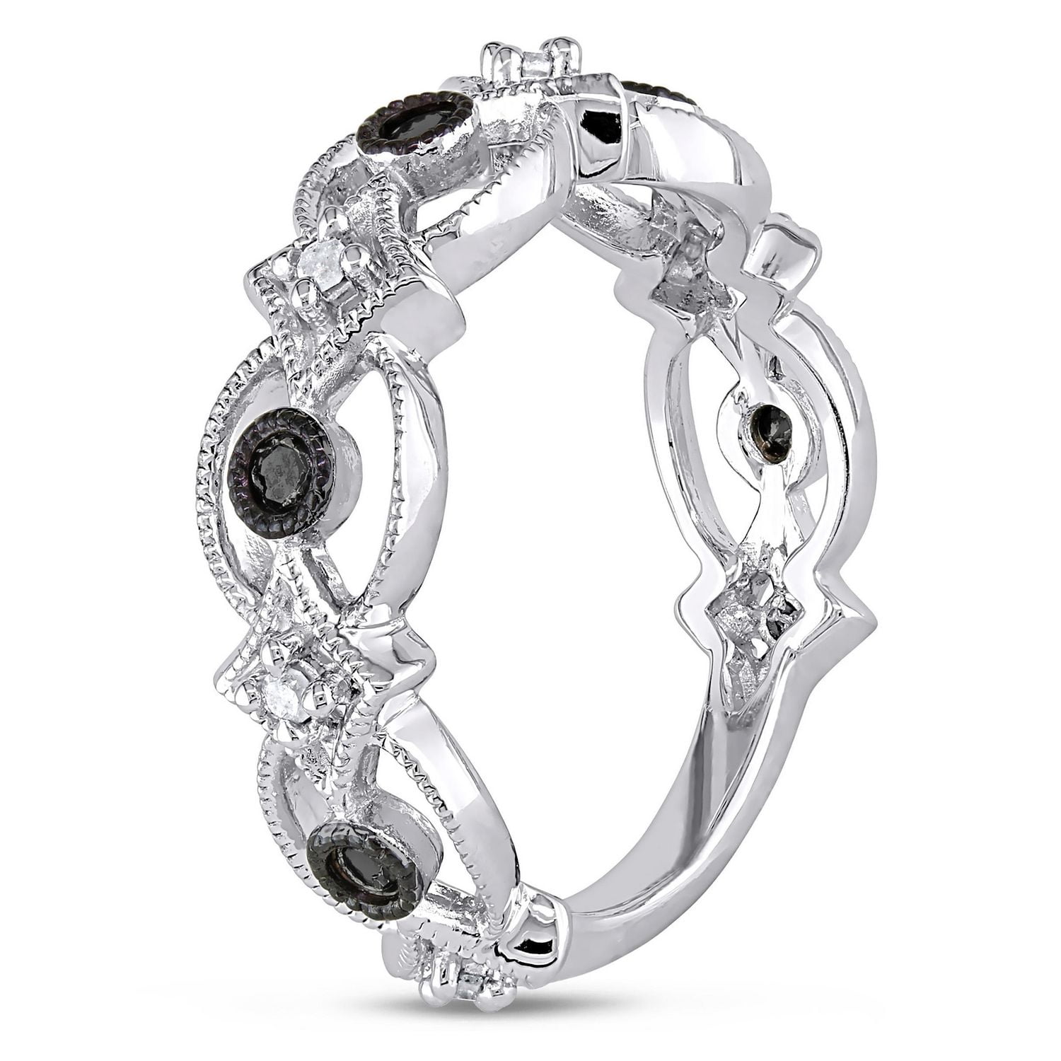 Bague rétro Asteria avec diamants noirs et blancs 1/6 CT poids total en argent sterling