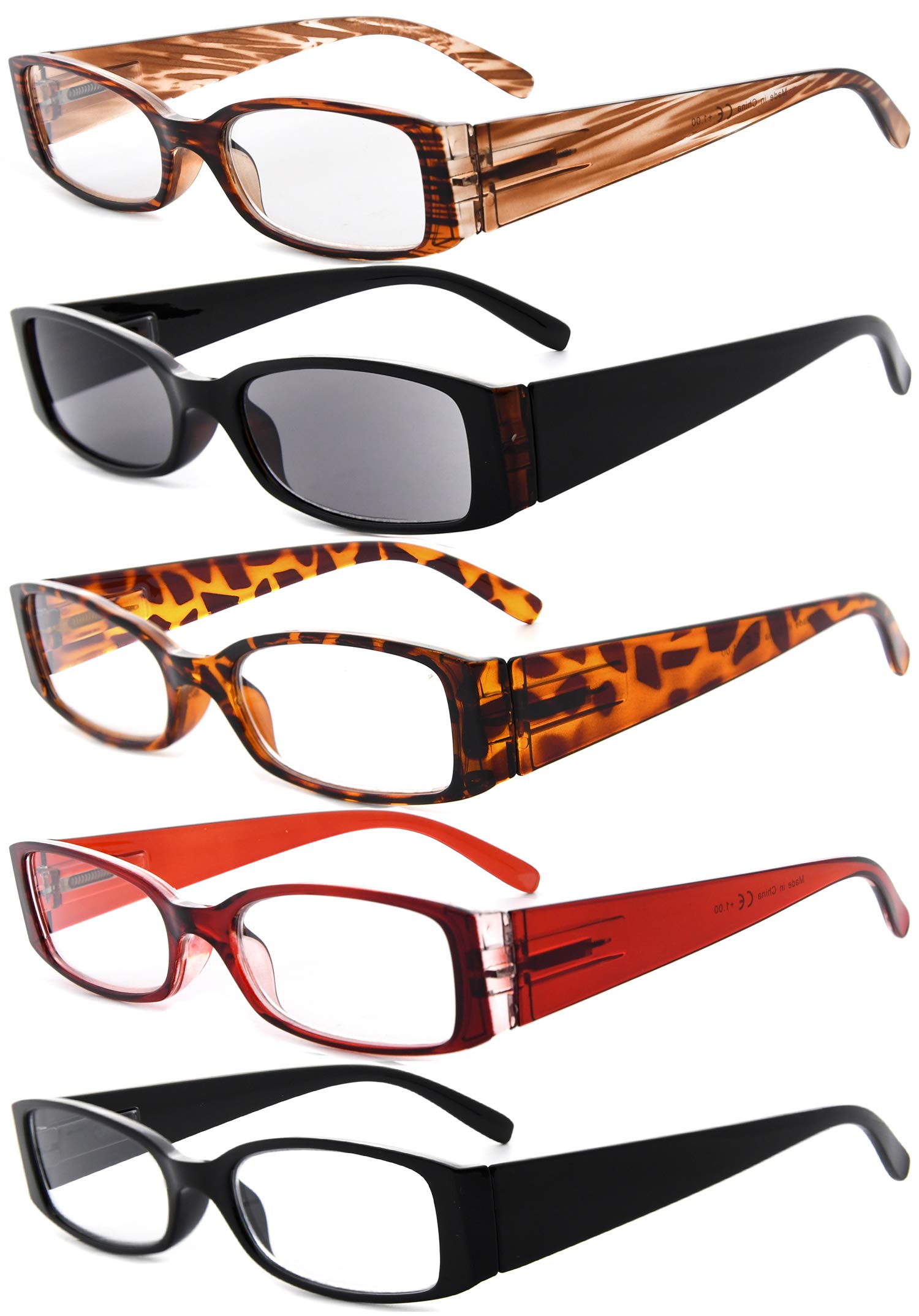 Eyekepper 5 Pairs Reading Glasses for Women Reading Inlcude Reader Sunglasses +2.00 Reading Eyeglasses