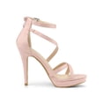thumbnail image 3 of BLISSFUL STEP Outfit Women's Shoes Strappy Stiletto Heels Platform Ankle Strap Open Toe Faux Suede Sandals Dust Pink 10, 3 of 7