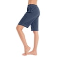 thumbnail image 1 of Plebaso Knee Length Shorts for Women Drawstring Lounge Long Shorts Summer Athletic Shorts with Pockets, 1 of 4