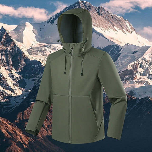 Mceream Raincoats for Men Casual Solid Color Windbreaker Drawstring Jackets Fashion Functional Pockets Coats Climb Travel Plus Size Outwear Chaqueta TéRmica Para Hombre Army Green XXL