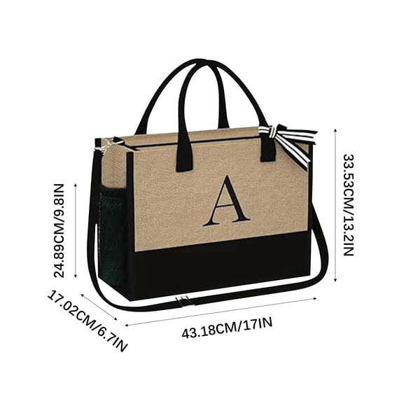 Lksixu YOOLIFE Initials Jute Tote Bag And Cosmetic Bag Beach Tote Bag With Zipper Pocket Adjustable Strap Birthday Gift For Women Storage Bins Organizers and Storage