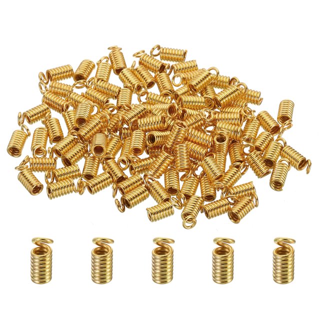 Unique Bargains Cord End Caps, 100Pcs 3.5x8.5mm Metal Spring Coil End Tips Crimp Terminators Caps Rose Gold