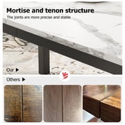 Kojooin Long Dining Table for 6 People, Large Rectangle Wood Kitchen Table with Sturdy Metal Legs, Modern Industrial Dining Room Table with Round Corner