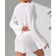 thumbnail image 3 of Pounoo Robe Courte Sans Manches à Col en V Ajourée pour Femmes, Cache-Maillot de Plage au Crochet, Garniture Colorée à Franges, Maillot de Bain Assorti, Tenue de Fin de Semaine, Cadeau, 3 of 5