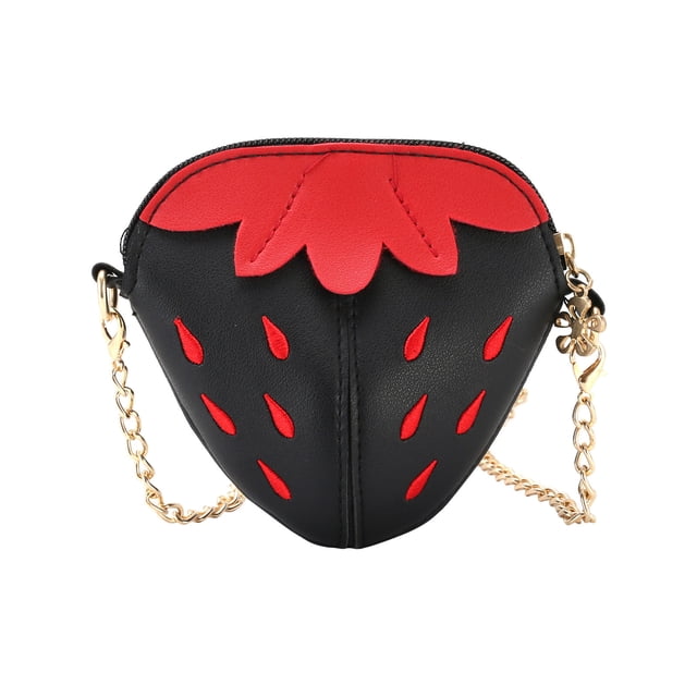 XZNGL Sac Chaîne Bandoulière pour Enfants Filles Mode Mignon Motif Fraise Dessin Animé Sac à l'Épaule et en Travers Porte-Monnaie pour Enfants