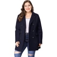 thumbnail image 2 of GRACE & GRANDEUR Women's Plus Peacoat Notched Lapel Double Breasted Mid Length Overcoat, 2 of 4
