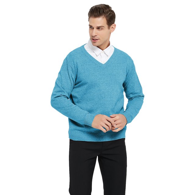 TOPTIE Mens V-Neck Cotton Knitted Slip Over Sweater Long Sleeve