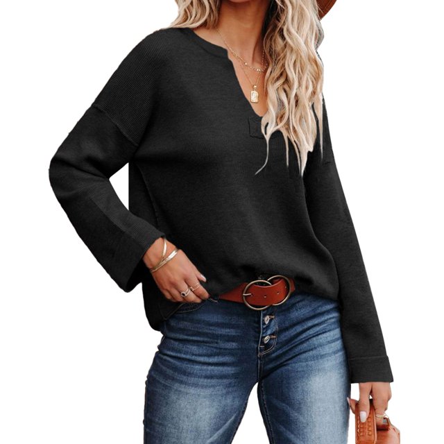 Pull Tricoté, Pull Femme Manches Longues Pull Femme Col en V Pull Tricoté Véritable Excellence