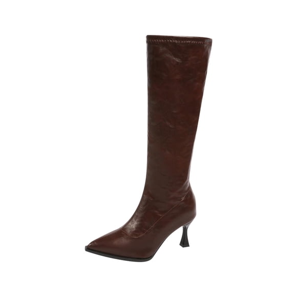 LOVZFMLL Boots for Women Mid Calf Chelsea Boots Side Zipper Pointy Toe Slip Resistant Mid Flare Heel Dress Fall Winter Boots