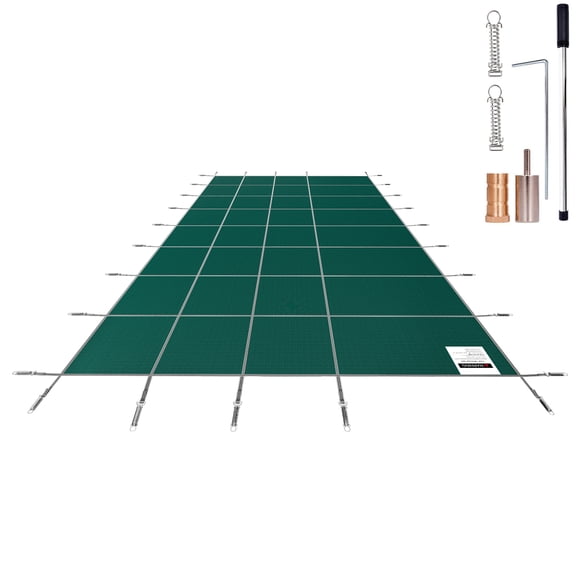 KFFKFF Safety Cover for 16x30ft Rectangular Inground Pools, Pool Cover with Drain Holes, Solid Mesh Cover for Swimming Pool, Winter Protection Cover, Green