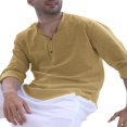 thumbnail image 3 of Men‘s Henley Shirt  Solid Color Long Sleeve Stand Collar Button-Down Loose Simple Linen Beach Tops, 3 of 6