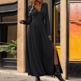 thumbnail image 4 of Pisexur Robes de Retour à la Maison pour Femmes Robes d'Automne Couleur Unie Tunique Col en V Robe Maxi Mode Fendue Robe Cocktail Décontractée Fluide Manches Longues Robe Formelle Enveloppante Robe d'Invité de Mariage, 4 of 5