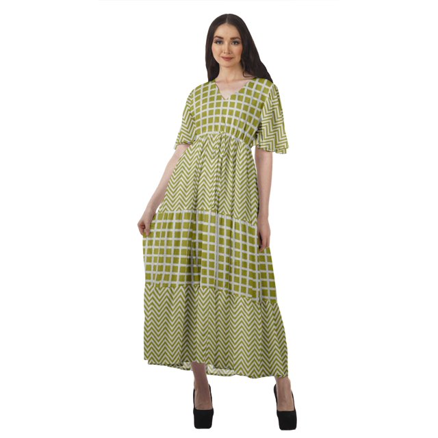 Moomaya Robes d'Été Imprimées à Manches Courtes pour Femmes, Tenue de Fête Décontractée