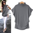thumbnail image 2 of MesaSe Aviva Femme Col Roulé Manches Courtes Coton Uni Blouse Décontractée Haut T-Shirt Plus Kh/L, 2 of 3