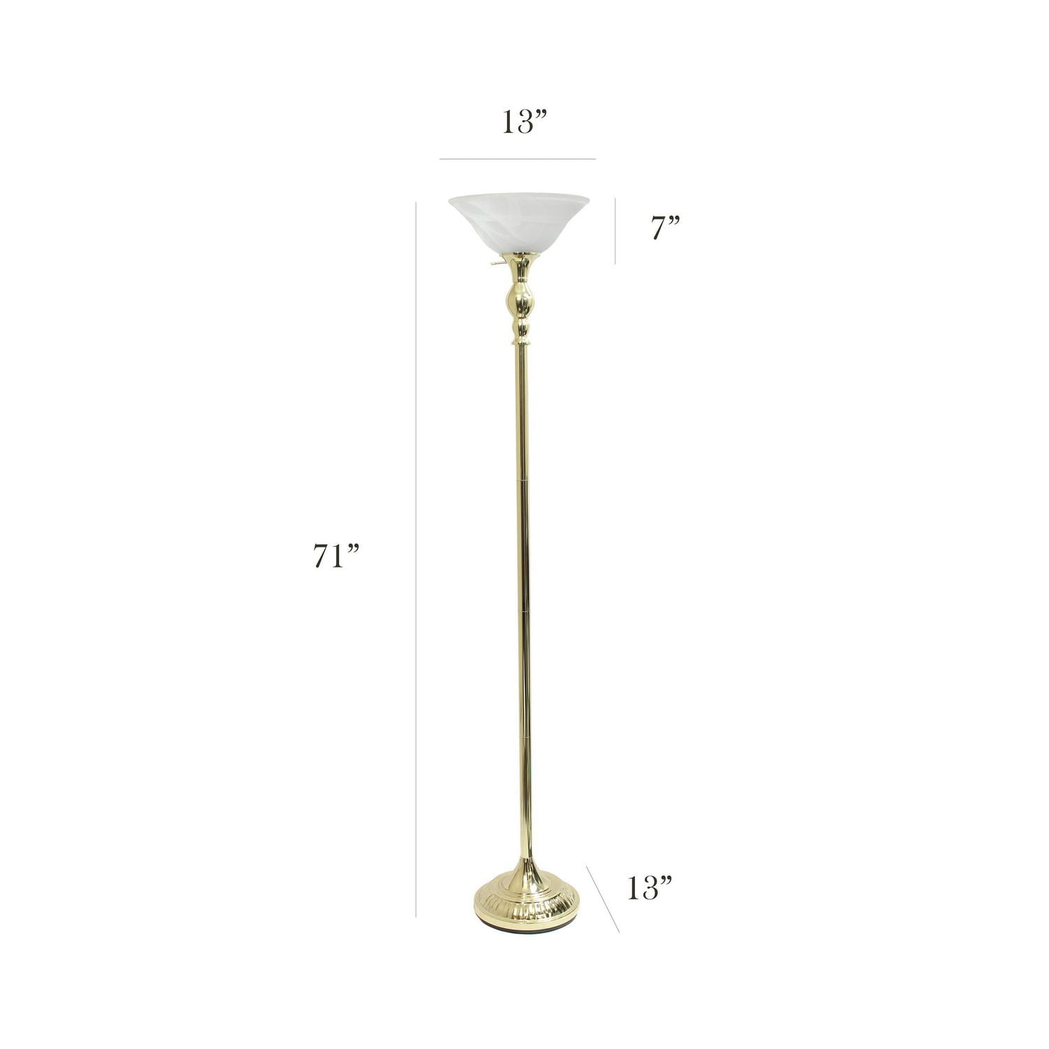 Conception élégante 1 Lampe de sol torchère avec abat-jour en verre blanc marbré, or