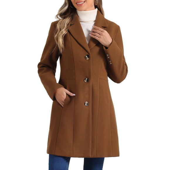INSPIRE CHIC Women's Coats Single Breasted Long Outerwear Winter Trench Coat S Dark Brown