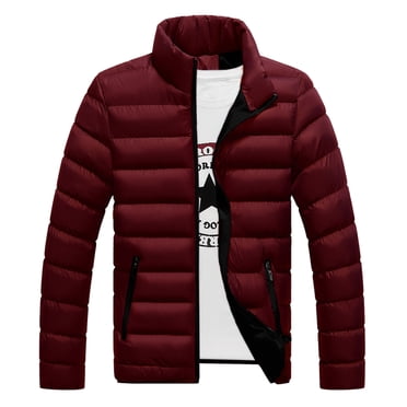 RKSTN Manteau Matelassé Homme Uni Ajusté Décontracté Col Montant Doudoune Fermeture Éclair Complète Hiver Chaud Coupe-Vent Veste en Coton Manteaux avec Poches