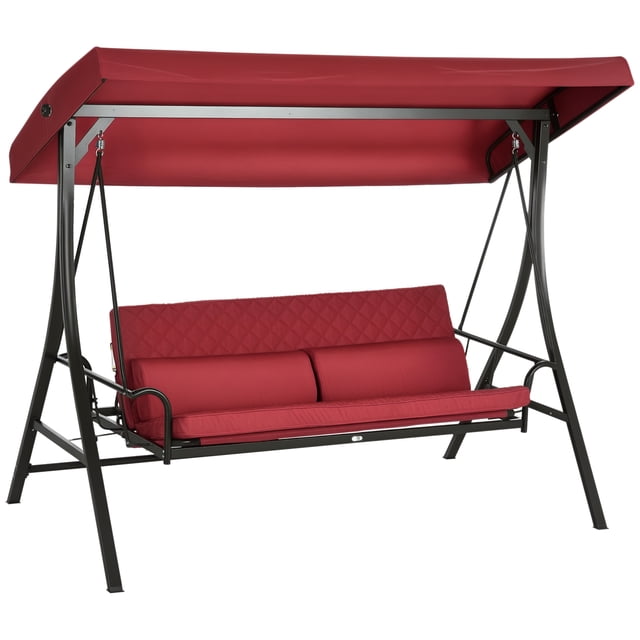 Outsunny 3 Person Porch Swing Bed with Adjustable Canopy Red
