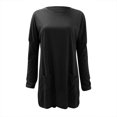 thumbnail image 3 of KIHOUT Spring Winter Womens Tops New Round Neck Long Sleeve Loose Pocket Solid Color Casual Top, 3 of 4
